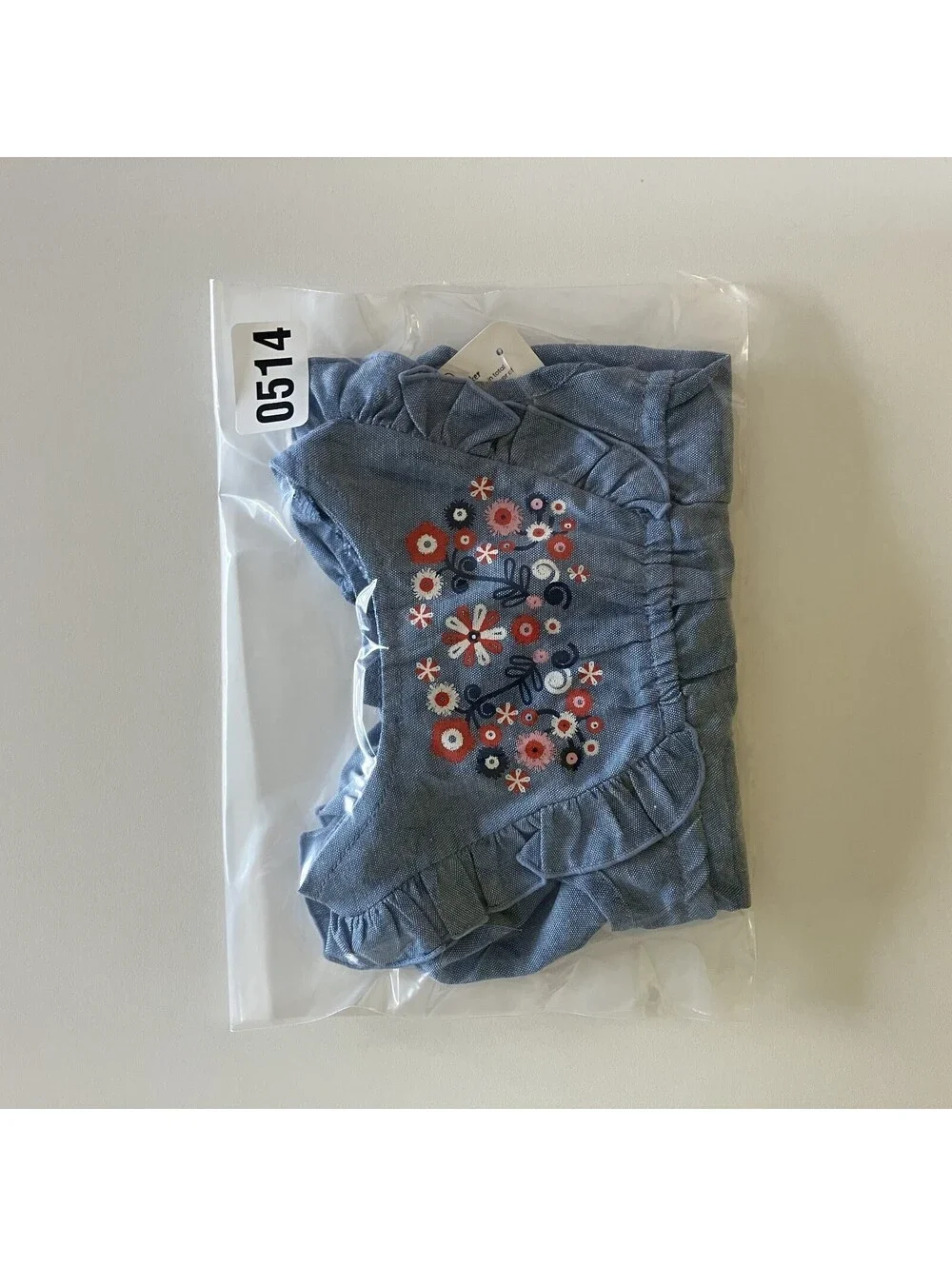Youly Pet Dog One Piece Sz XXS Costume Ruffles Denim Floral Cottage Hipster NWT